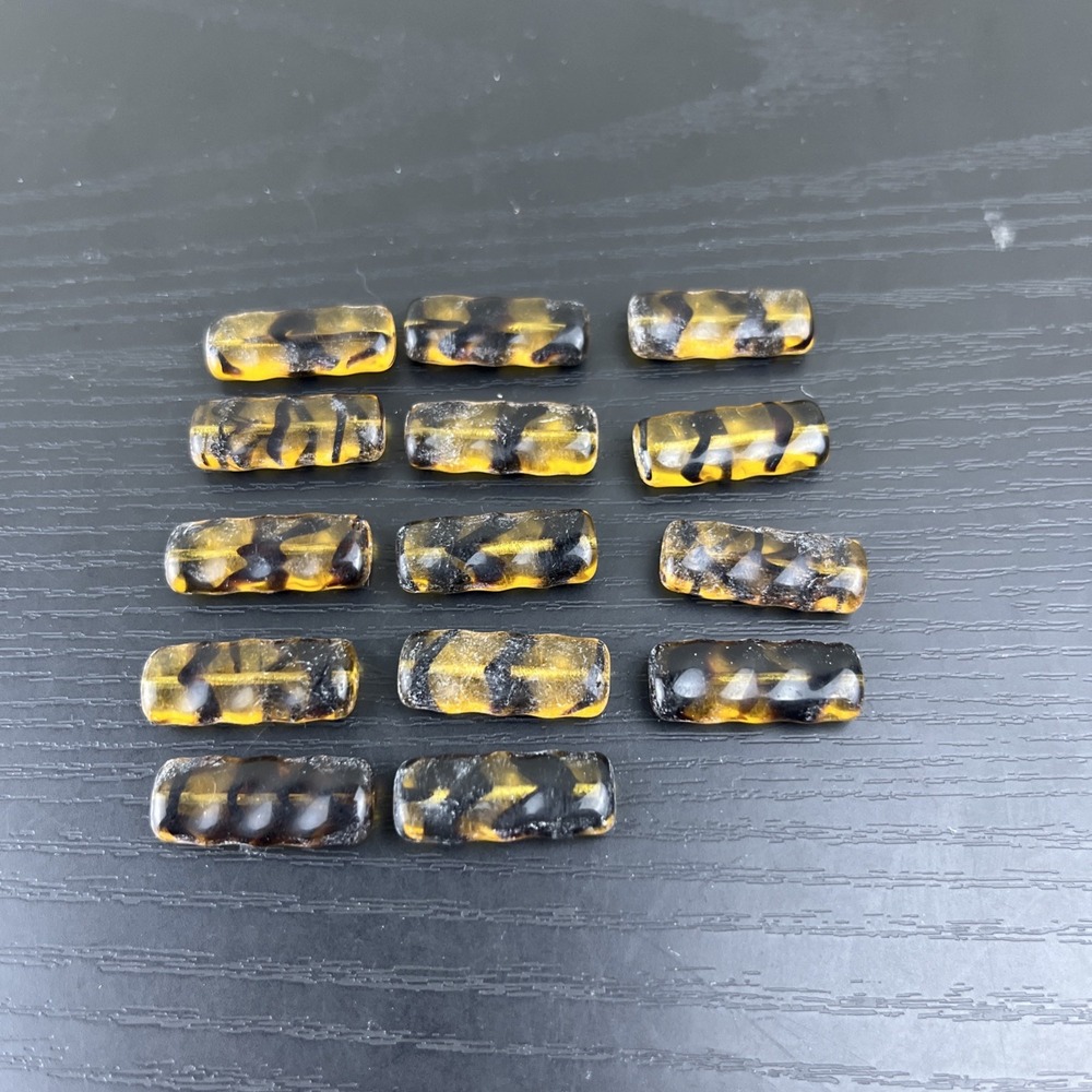 Amber Tortoiseshell Long 1" Jewelry Beads Lot of 14 Vintage Style Craft Beading